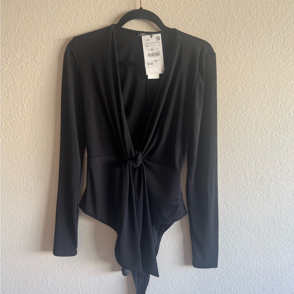Zara Black Long Sleeve Knot Bodysuit